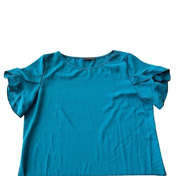 PrettyGarden Ruffle Sleeve Teal Tunic Blouse – Size XL - Picture 4 of 10